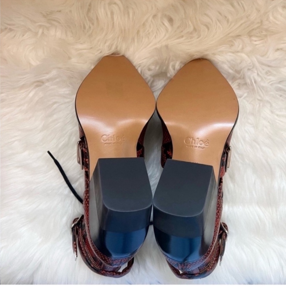 New! CHLOE Rylee Snake-Effect Leather Ankle Boots | Lace-Up Cutout Block Heel - Picture 15 of 16